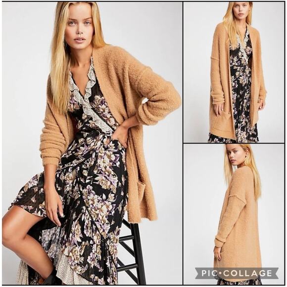 Free People Womens Phantom Long Line Neutral Tan Soft Cardigan Sweater Size S - Picture 3 of 11